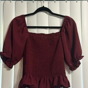 Elegant Burgundy Smocked Top